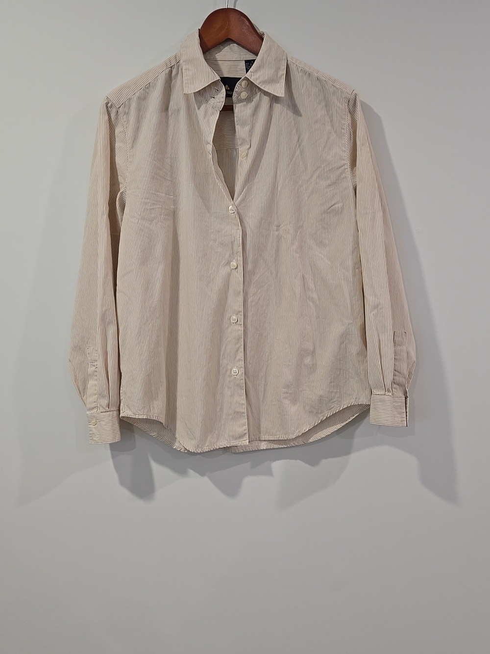 Retro Liz Claiborne Beige Stripe Button-Up Ralphcore/Normcore Shirt - Picture 8 of 8